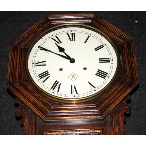 370 - Ansonia Regulator wall clock in octagonal case. Good clean example seen working. Ref9