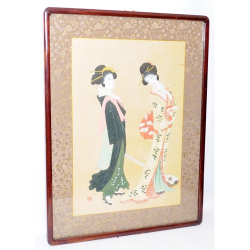 149 - Two vintage framed Oriental watercolours, one featuring Geisha's in traditional garb and the other C... 