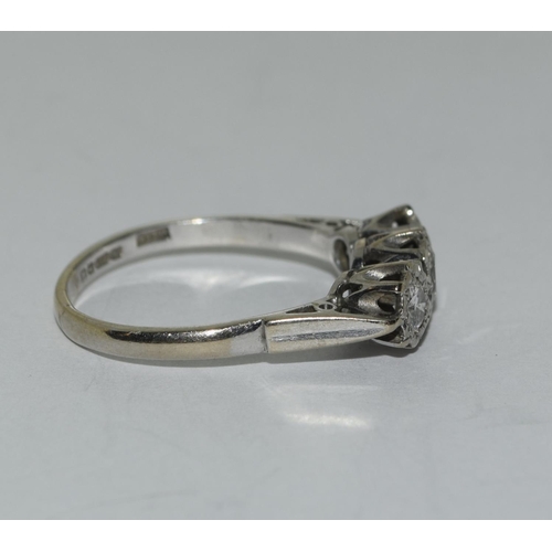 397 - 18ct white gold three stone diamond ring approx 1ct Size Q.