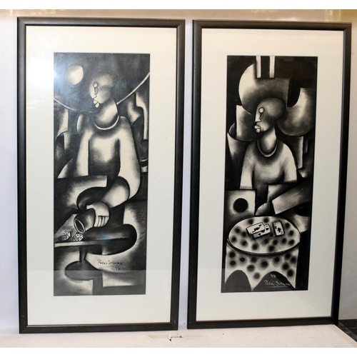 316 - Pair of framed original pastels by Peter Sibeko. Frame size 79cms x 41cms