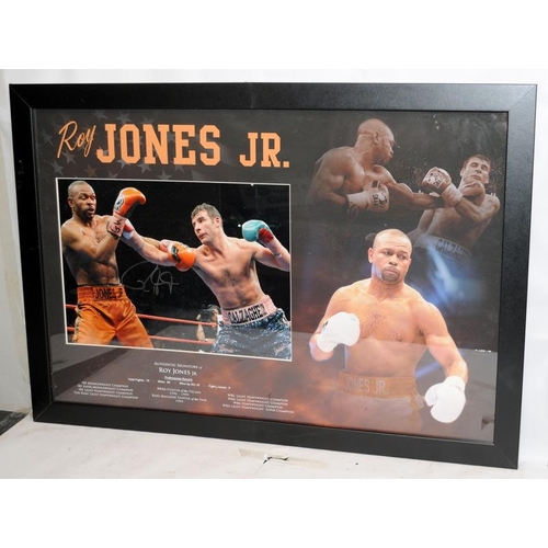 162 - Boxing interest: Large framed picture of Roy Jones Jr Vs Joe Calzaghe, signed bu Roy Jones Jr. 83.5c... 