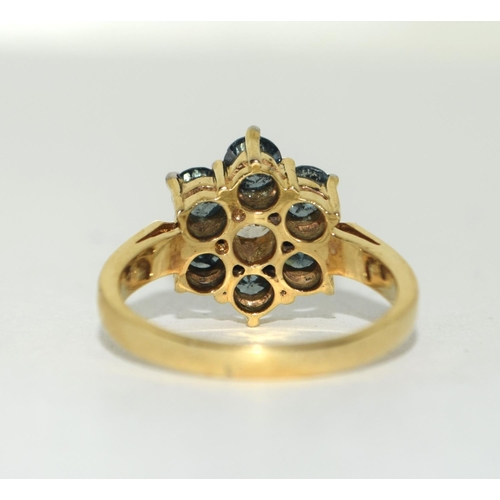 497 - 14ct Gold Blue and White Diamond ring. Approx 1.5cts. Size M.