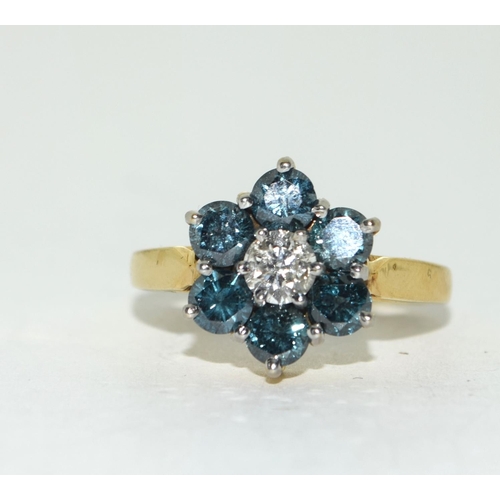 497 - 14ct Gold Blue and White Diamond ring. Approx 1.5cts. Size M.