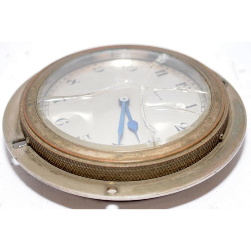 262 - Vintage 8 day car dashboard clock with bezel wind mechanism and blued steel hands. Ticks when wound.... 