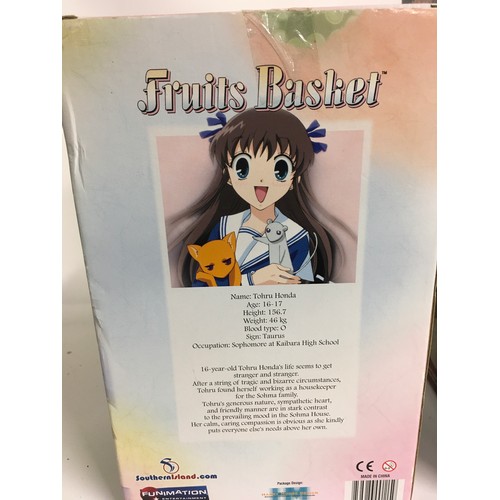 15 - 3 boxed figures to include Naruto, Tohru Honda Statue and Matchbox Robotech Lisa Hayes.