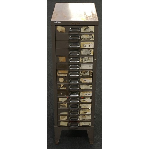 309 - Industrial vintage 15 drawer tool/parts cabinet 99x29x39cm.