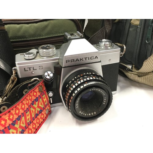 130 - Praktica LTL 3 35mm camera together with a vintage Sony Handycam video camera. Both with carry cases... 