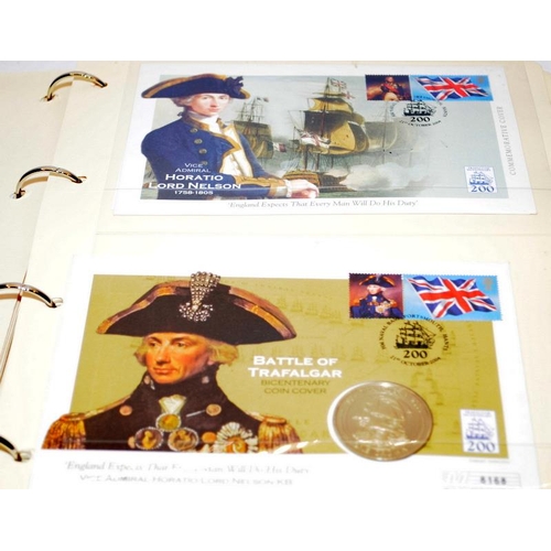 225 - Album of coin covers relating to Nelson including GB £5 Crowns c/w an Album of coin covers and signe... 