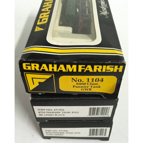 112 - 3 x Graham Farish boxed N Gauge Pannier Tank locomotives: 371926/371925/1104. All appear Good Plus t... 