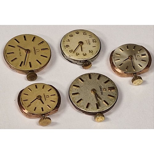 335 - 4 Omega manual wind 1 tudor Royal wristwatch movement.