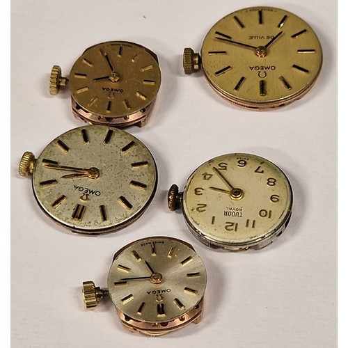 335 - 4 Omega manual wind 1 tudor Royal wristwatch movement.