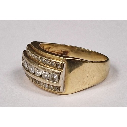 339 - Diamond 3 row, 10.3 gram, 18ct gold ring Size R