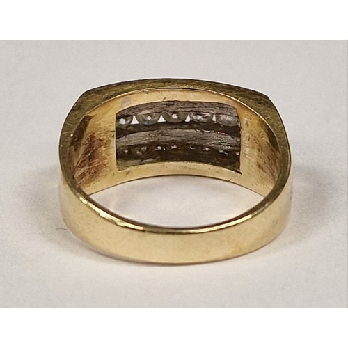 339 - Diamond 3 row, 10.3 gram, 18ct gold ring Size R