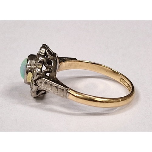 351 - Antique Diamond/Opal 18ct gold/platinum ring Size M, 3grams, Boxed.