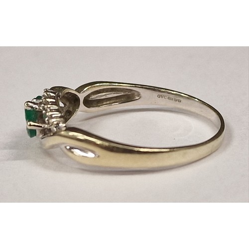 354 - Emerald diamond 9ct white gold ring Size W