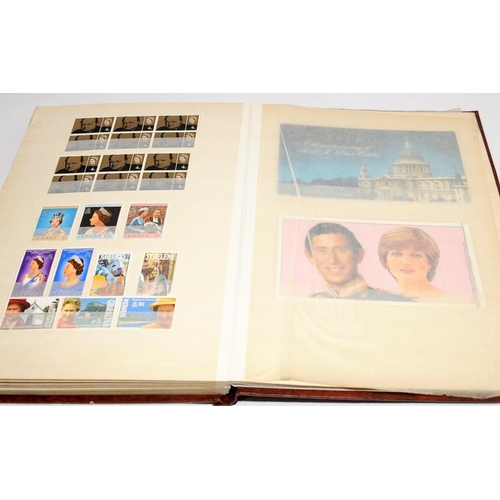 230 - Three stamp albums to include QEII Coronation Omnibus, a stock book of unused world stamps relating ... 