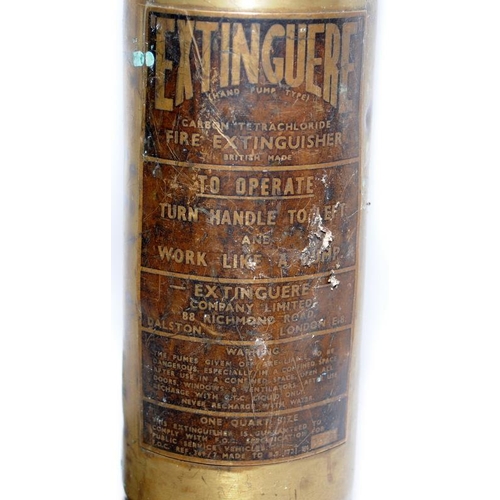 152 - Vintage brass fire extinguishers to include an Extinguere example