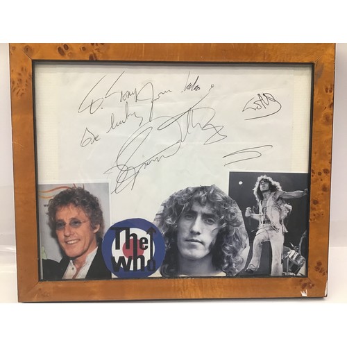 345 - THE WHO AUTOGRAPHS. This is a framed item containing Roger Daltrey autograph with the words ‘To Tony... 