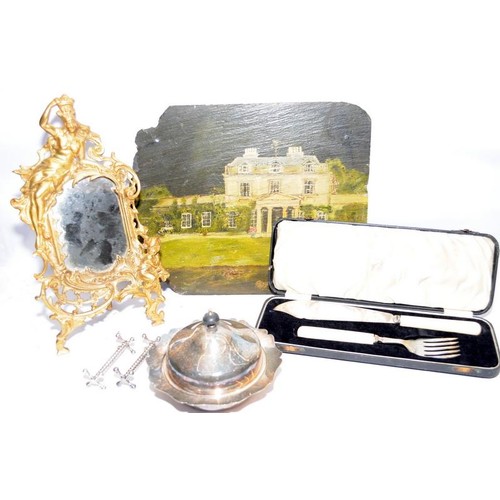 72 - Quantity of collectibles to include a gilded dressing table easel mirror, silver plated items, and a... 