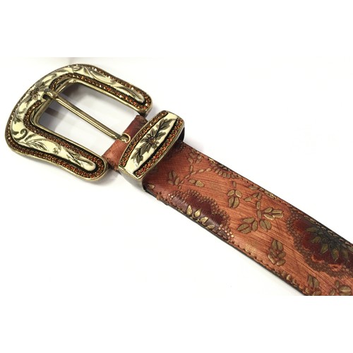 131 - Nanni Milano Italy designer brown patterned leather belt with original branded dust bag size 32/80.