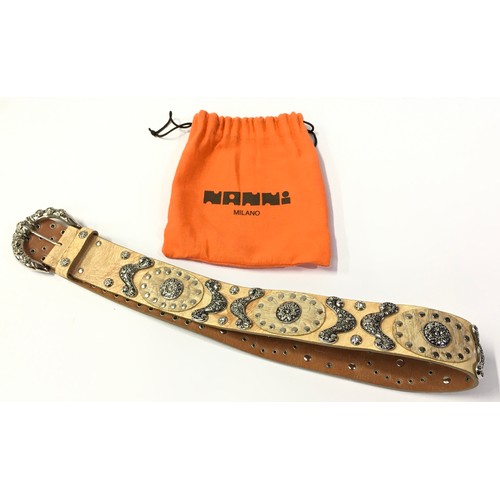 133 - Nanni Milano Italy designer cream patterned leather belt with original branded dust bag size 34/85.