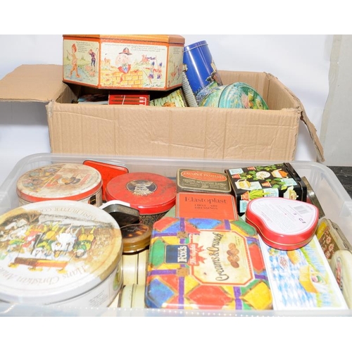 75 - A large quantity of vintage advertising tins contained within two boxes