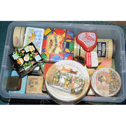 75 - A large quantity of vintage advertising tins contained within two boxes