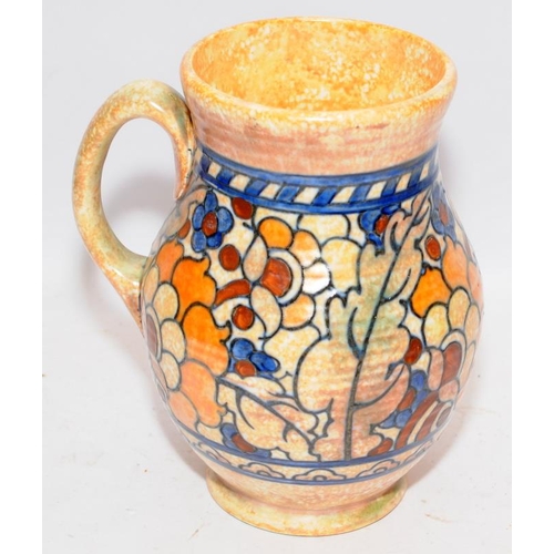 185 - Decorative Charlotte Rhead Crown Ducal single handed vase, 22cms tall