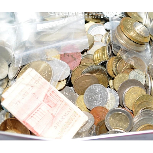 249 - Collection of world coins contained within a folder and a tin