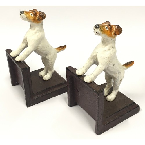 46 - A pair of cast metal book ends depicting Jack Russell Terriers each measuring 15x9x8cm.