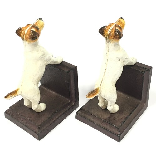 46 - A pair of cast metal book ends depicting Jack Russell Terriers each measuring 15x9x8cm.