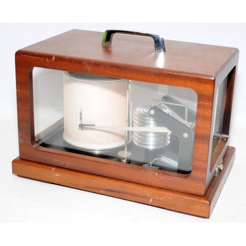 78 - Oil Damped Barograph by Met-Check in glazed mahogany cabinet