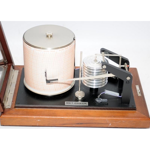 78 - Oil Damped Barograph by Met-Check in glazed mahogany cabinet