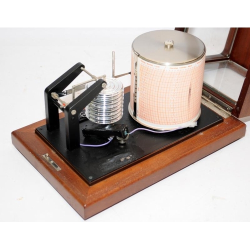 78 - Oil Damped Barograph by Met-Check in glazed mahogany cabinet