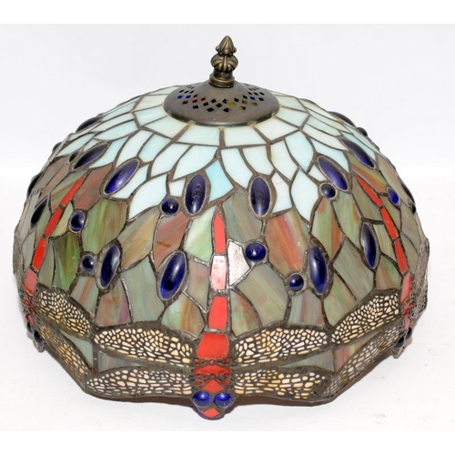 139 - Two coloured lampshades in the Tiffany style. The largest is 30cms across