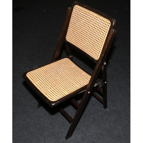 528 - Three vintage wood and rattan slim folding chairs in good order. Seat height 45cms