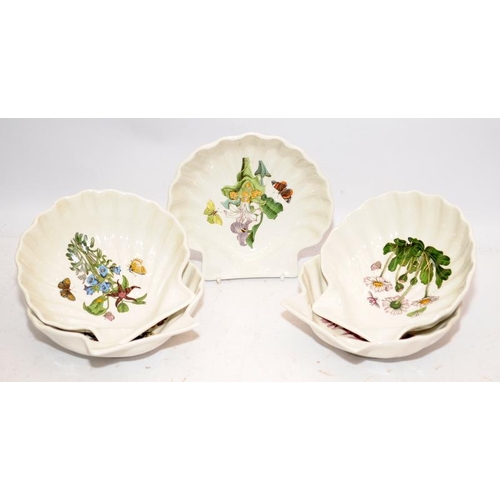 115 - Five Portmeirion scollop shaped serving dished from the Botanic Gardens range c/w a heavy cut glass ... 