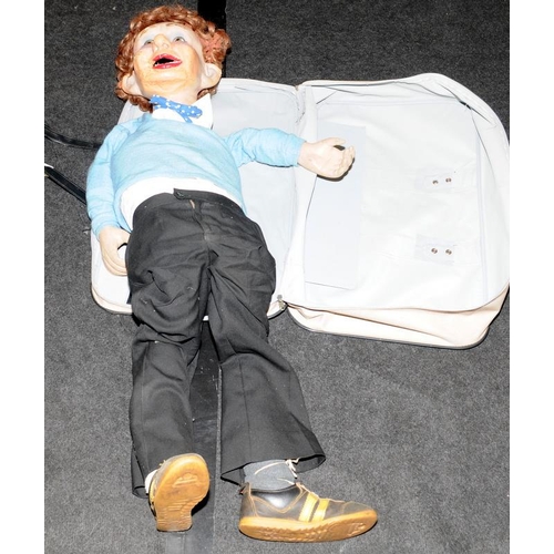 82 - Suitcase containing a vintage ventriloquist's dummy requiring some attention