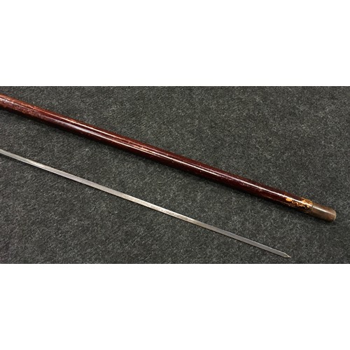 298 - Antique sword stick with silver collar and horn handle inscribed 