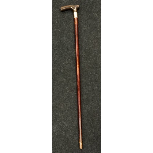 298 - Antique sword stick with silver collar and horn handle inscribed 