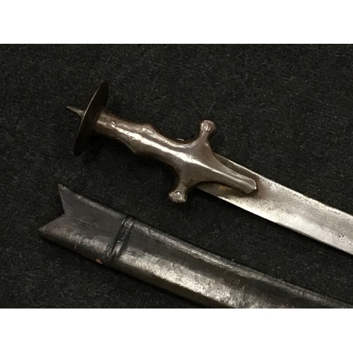 116 - Pair of antique swords with leather sheaths.