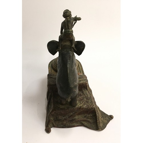 154 - Bergman cold painted bronze elephant inkwell. Approx 17cms high, 15cms length, 12cms wide.