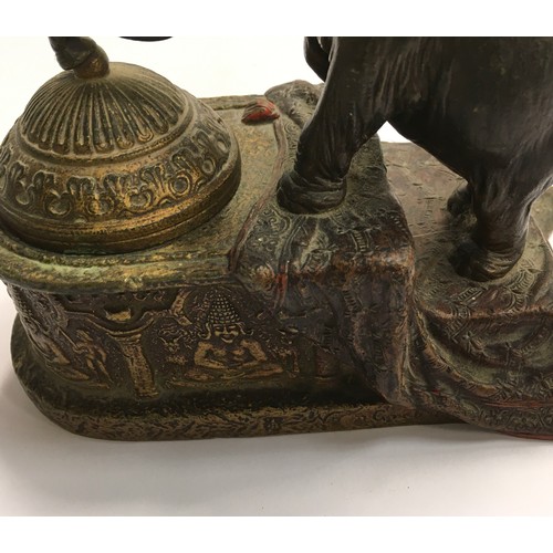 154 - Bergman cold painted bronze elephant inkwell. Approx 17cms high, 15cms length, 12cms wide.