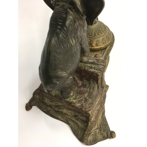 154 - Bergman cold painted bronze elephant inkwell. Approx 17cms high, 15cms length, 12cms wide.