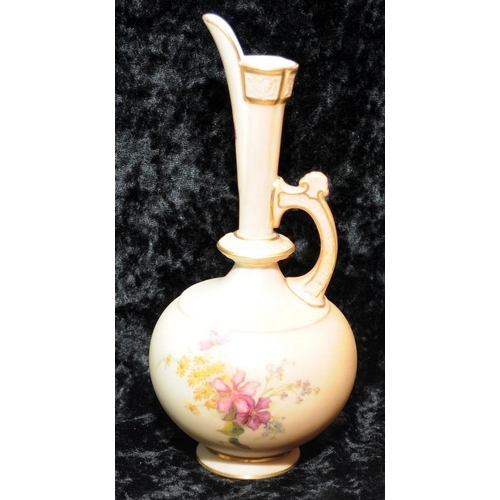 38 - Three pieces of antique Royal Worcester gilded blush ivory to include a tall necked water jug, a twi... 