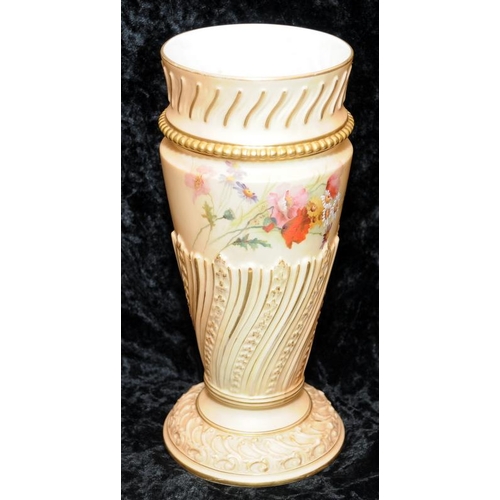 44 - Antique Royal Worcester gilded blush ivory tall vase with hand painted decoration No.1545. 24cms tal... 