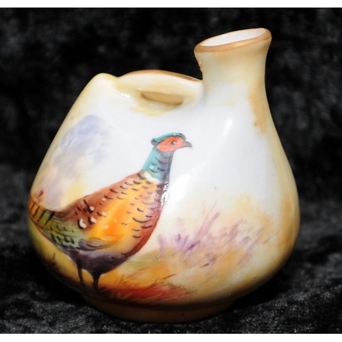 39 - Antique Locke & Co Worcester hand painted miniature ewer depicting a pheasant signed by H Wall. 5.5c... 