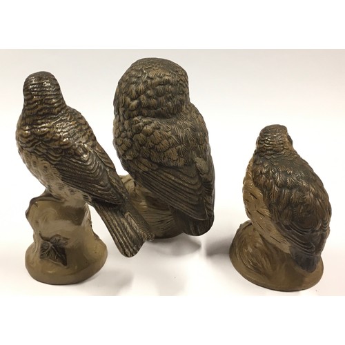 62 - Poole Pottery Barbara Linley Adams medium Barred Owl together with a Quail and Thrush (3).