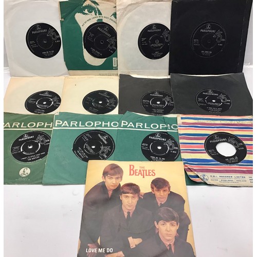 208 - COLLECTION OF VARIOUS BEATLES 7” SINGLE RECORDS. Mostly found here on original releases from the 196... 