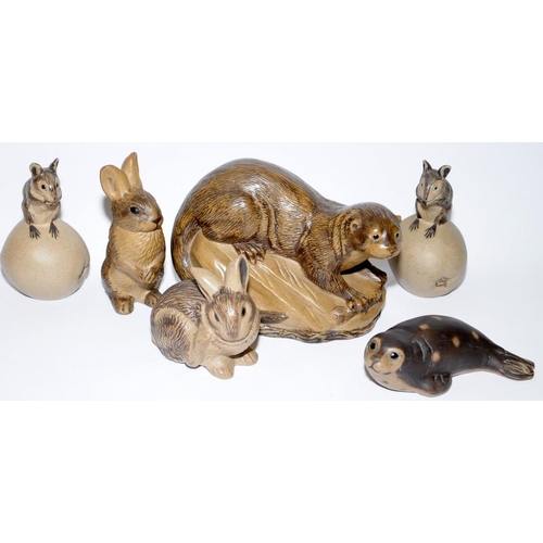 69 - Poole Pottery Barbara Linley Adams collection of animals to include dormice, rabbits, dog with slipp... 